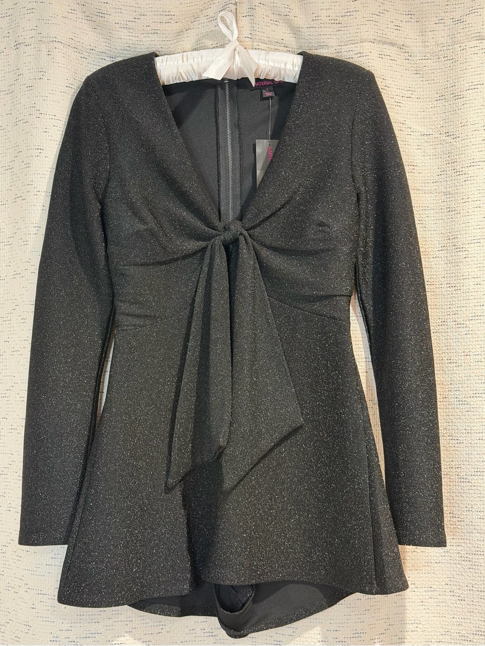 NWT Material Girl Black Metallic Shimmer Tie-Front Romper